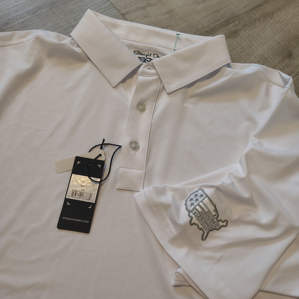 Straight Down Olympic Polo Mens XL White Performance Golf Shirt NWT 14728